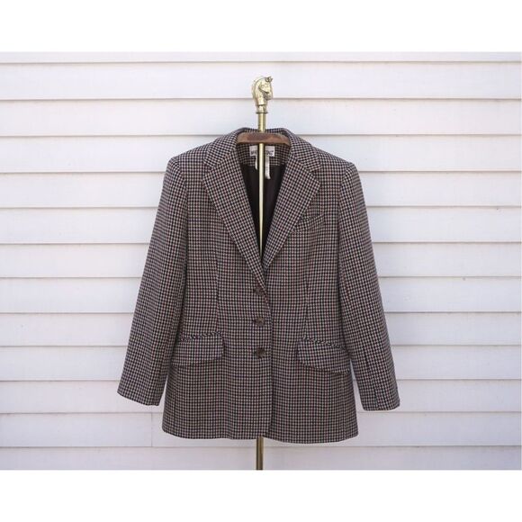 Vintage 90s White Stag Wool Houndstooth Blazer - Picture 1 of 7